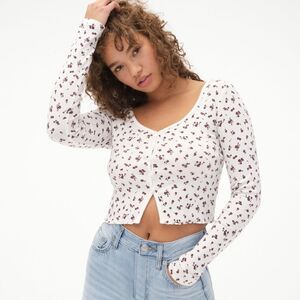 NWT Aeropostale Long Sleeve Floral Button-Front Crop Top Small